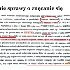 Umorzenie sprawy o znęcanie się wg art. 207 § 1 k.k. Wzajemne znęcanie się wyklucza winę.