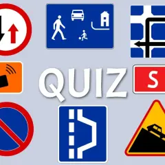 Quiz z różnymi rodzajami znaków drogowych: ustąp pierwszeństwa, strefa zamieszkania, zakaz zatrzymywania, przejazd, S7, teren zabudowany, zbliżanie się do wzniesienia.