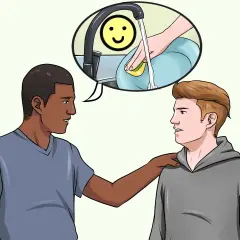 Un uomo consola un amico, suggerendo che le persone frustrate sono pericolose. La nuvoletta mostra un piatto pulito e un sorriso.