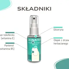 Skinatrin – lek na grzybicę paznokci. Składniki: gliceryna, olejek z drzewa herbacianego, pantenol, octan tokoferolu.