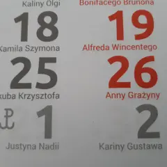 Imieniny Kamila przypadają na 18, 25 i 26 dzień miesiąca. Kalendarz pokazuje też imieniny innych osób.