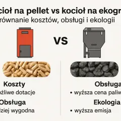 Porównanie: piec na pellet vs piec na ekogroszek. Pellet: niższe koszty, łatwiejsza obsługa. Ekogroszek: wyższa cena paliwa, wyższa emisja.