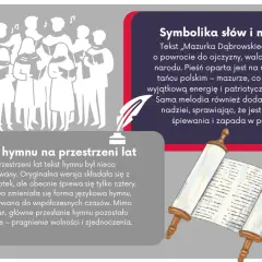 Symbolika słów i melodii wyjaśnia, dlaczego hymn polski nazywa się Mazurkiem Dąbrowskiego. Tekst mówi o powrocie do ojczyzny, walce i jedności narodu.