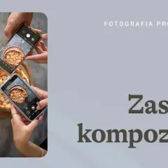 Trzy dłonie trzymają telefony, fotografując pizzę. Kompozycja z wykorzystaniem złotego podziału wzoru.