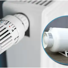 Termostat grzejnikowy obok zbiornika na gaz ziemny a lpg.