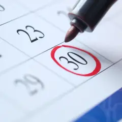 Kalenderblatt mit markiertem 30. Tag. Planen Sie Ihre Burscheid Veranstaltungen!