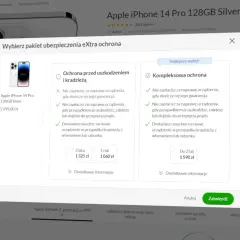 Wybierz ubezpieczenie iPhone 14 Pro. Pakiet eXtra ochrona obejmuje uszkodzenia i kradzież. Dostępne opcje na 1 lub 2 lata.