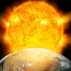 Jorden närmar sig solen, en påminnelse om solens livslängd och dess enorma kraft.