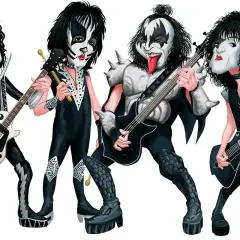 I quattro membri della i kiss band, con i loro iconici costumi e trucco, suonano i loro strumenti.