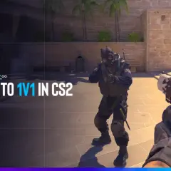 Gracz w CS GO online przygotowuje się do pojedynku 1 na 1. Widok z perspektywy pierwszej osoby na pistolet i przeciwnika w pełnym rynsztunku.