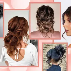 Raccolte di capelli eleganti e morbide, tra cui un chignon spettinato, perfette per ogni occasione.