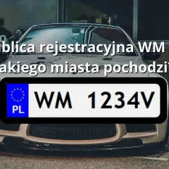 Tablica rejestracyjna WM - z jakiego miasta pochodzi? Widoczny numer rejestracyjny WM 1234V na białej tablicy z symbolem PL.