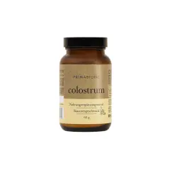 Braunes Glas mit Primabiotic Colostrum, Nahrungsergänzungsmittel mit Bananengeschmack, 60g.