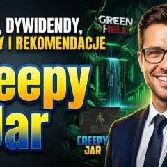 Uśmiechnięty mężczyzna w garniturze, na tle dżungli i wykresów. Napis "Creepy Jar" sugeruje analizy i prognozy.