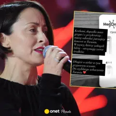Natalia Przybysz odwołała koncert w Toruniu z powodu grypy. Na zdjęciu wokalistka z mikrofonem i testem medycznym.