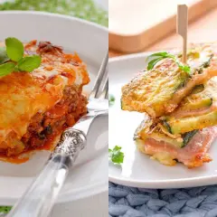 Lasagna de calabacín y bocaditos apilados, dos deliciosas recetas con calabacín para disfrutar.