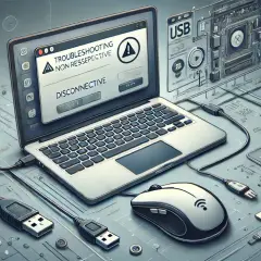 Komputer wyświetla komunikat "DISCONNECTIVE". Myszka bezprzewodowa nie działa, mimo podłączonych kabli USB.