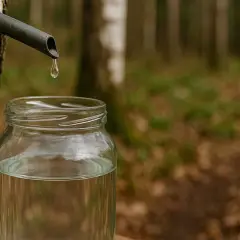 Kropla soku z brzozy spływa do słoika. Poznaj sok z brzozy właściwości i jego naturalne bogactwo.