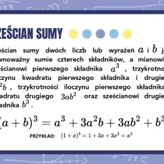 Wzory skróconego mnożenia: Sześcian sumy (a+b)³ = a³ + 3a²b + 3ab² + b³. Przykład: (1+x)³.