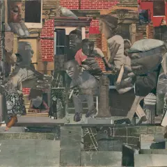 A collage of fragmented figures and urban scenes, this piece embodies formalism art through its bold composition and abstract representation of everyday life.