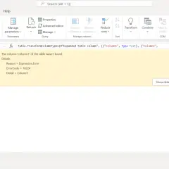 Errore in Power Query: la colonna 'Column1' non trovata durante la trasformazione di un file CSV in Excel.