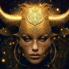 Złota maska z rogami byka, symbolizująca 30 kwietnia znak zodiaku.