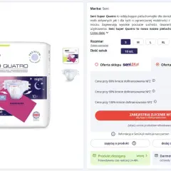 Pieluchomajtki Seni Super Quatro dostępne z refundacją NFZ. Sprawdź ceny z dofinansowaniem, np. 7,20 zł przy 100% limicie.
