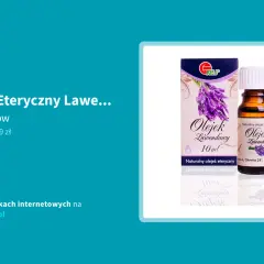 Butelka olejku lawendowego 10 ml z pudełkiem ozdobionym lawendą.