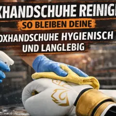 Boxhandschuhe reinigen: Mit Handschuhen und Lappen werden Boxhandschuhe hygienisch und langlebig gehalten.