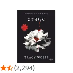 Buchcover "Crave" von Tracy Wolff: Eine weiße Blüte mit roten Blutspritzern, darunter der Titel und der Name der Autorin.