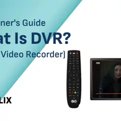 Guía para principiantes: ¿qué es un DVR? Muestra un control remoto y un televisor con una serie.