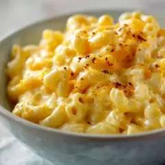 Krämig mac and cheese i en skål, perfekt för ett enkelt recept.