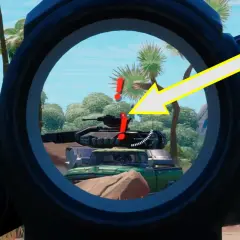 Celownik sztucera Fortnite wskazuje na czołg.