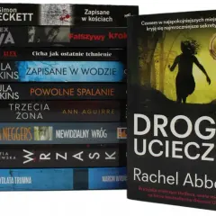 Stos książek kryminałów, w tym "Wrzaśk" Izabeli Janiszewskiej, obok "Drogi ucieczki" Rachel Abbott.