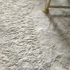 Ein heller, flauschiger Teppich mit einem goldenen Möbelfuß. So wird der **Teppich wieder flauschig machen** zum Kinderspiel!
