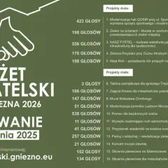 Gniezno 2025: Budżet Obywatelski. Wyniki głosowania na projekty. Zagłosuj na budzetobywatelski.gniezno.eu.