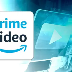 Prime Video Logo mit Play-Button und Collage aus Film- und Serienbildern. Viel Neues auf Prime!