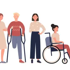 Un tableau illustrant la diversité des personnes, certaines en fauteuil roulant, d'autres avec des prothèses ou des béquilles, rappelant l'importance de la prise en compte des maladies professionnelles.