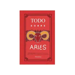 Portada de libro "Todo sobre Aries", con un carnero estilizado y texto sobre horóscopo diario Aries.