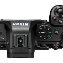 Top view of a black Nikon Z5 II camera, showing controls like ISO, mode dial, and AF-ON button. The Nikon Z5 release date was August 2020.
