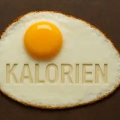 Spiegelei mit dem Wort "KALORIEN" eingraviert. Ein Symbol für die **Eiklar Kalorien** und ihre Bedeutung für die Ernährung.