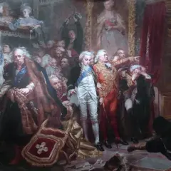 Obraz Jana Matejki "Rejtan – Upadek Polski". Dramatyczna scena protestu Tadeusza Rejtana przeciwko Sejmowi Rozbiorowemu.