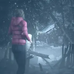 Dziewczyna w różowej kurtce zbliża się do opuszczonej chaty w śnieżną noc. Czy to początek zdobywania until dawn trofea?