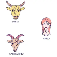 Los signos de tierra Tauro, Virgo y Capricornio representados con sus símbolos astrológicos.