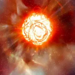 Jasna, wybuchająca Betelgeza, zapowiadająca spektakularną supernową. Kosmiczny pokaz siły.