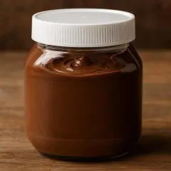 En burk med krämig chokladpålägg, perfekt för frukostmackan. Man kan nästan känna doften av nutella innehåll.