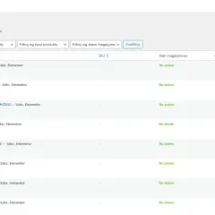 Lista produktów w panelu administracyjnym WooCommerce WordPress: kadzidła, płyny, ceny i kategorie.