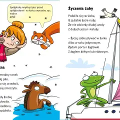 Ilustracje do śmiesznych wierszy dla dzieci: żaba na żaglówce, źrebak i woźna.