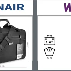 Plecak podróżny Ryanair: 40x25x20 cm, bez limitu wagowego. Idealny na wymiary bagażu podręcznego.