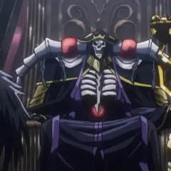 Ainz Ooal Gown thront auf seinem Thron, Albedo an seiner Seite. Die Szene deutet auf kommende Ereignisse in **Overlord Staffel 5** hin.